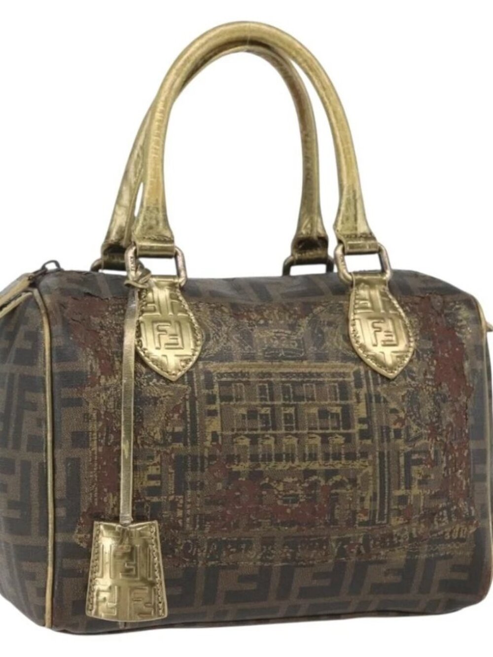 FENDI Zucca Canvas Hand Bag PVC Black Brown Auth